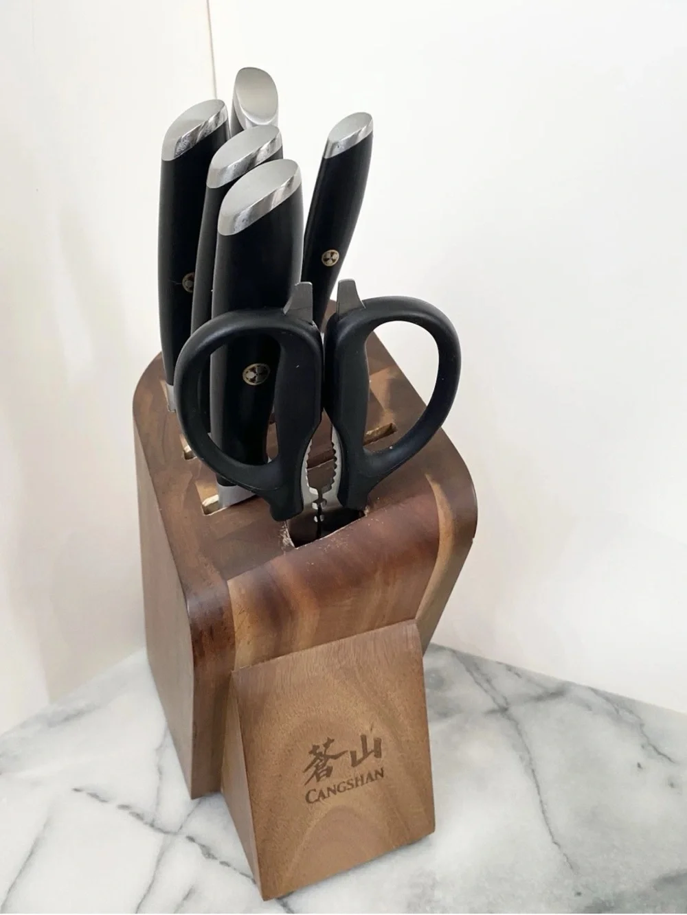 CANGSHAN L Series 7-Piece Cleaver Knife Block Set In Forged German Steel Black
